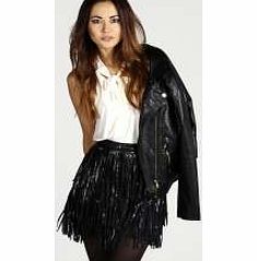 boohoo Leather Look Tassel Mini Skirt - black azz15594