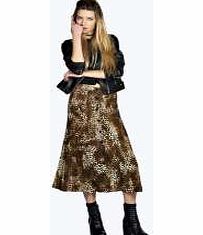 boohoo Leopard Print Button Front Woven Midi Skirt -