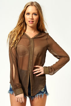 boohoo Letitia Blouse With Gold Stud Detail Female