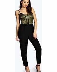 Lilly Metallic Lace Bustier Jumpsuit With Cut
