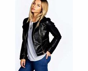 Lily Collarless Faux Leather Bike Jacket - black