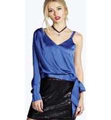 boohoo Lily One Sleeve Double Layer Blouse - blue