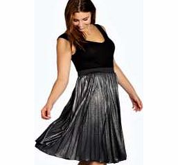 boohoo Lisa Metallic Crinkle Midi Skirt - silver pzz99066