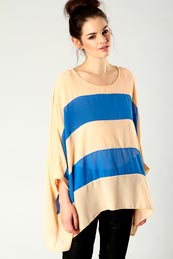 Boohoo Lola Oversized Striped Blouse with Dipped Hem