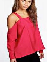 boohoo Long Sleeve Strappy Open Shoulder Blouse - berry