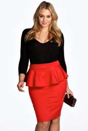 boohoo Lucia Peplum Midi Skirt - red pzz98371