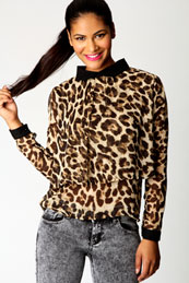 Boohoo Lucy Cape Detail Leopard Blouse