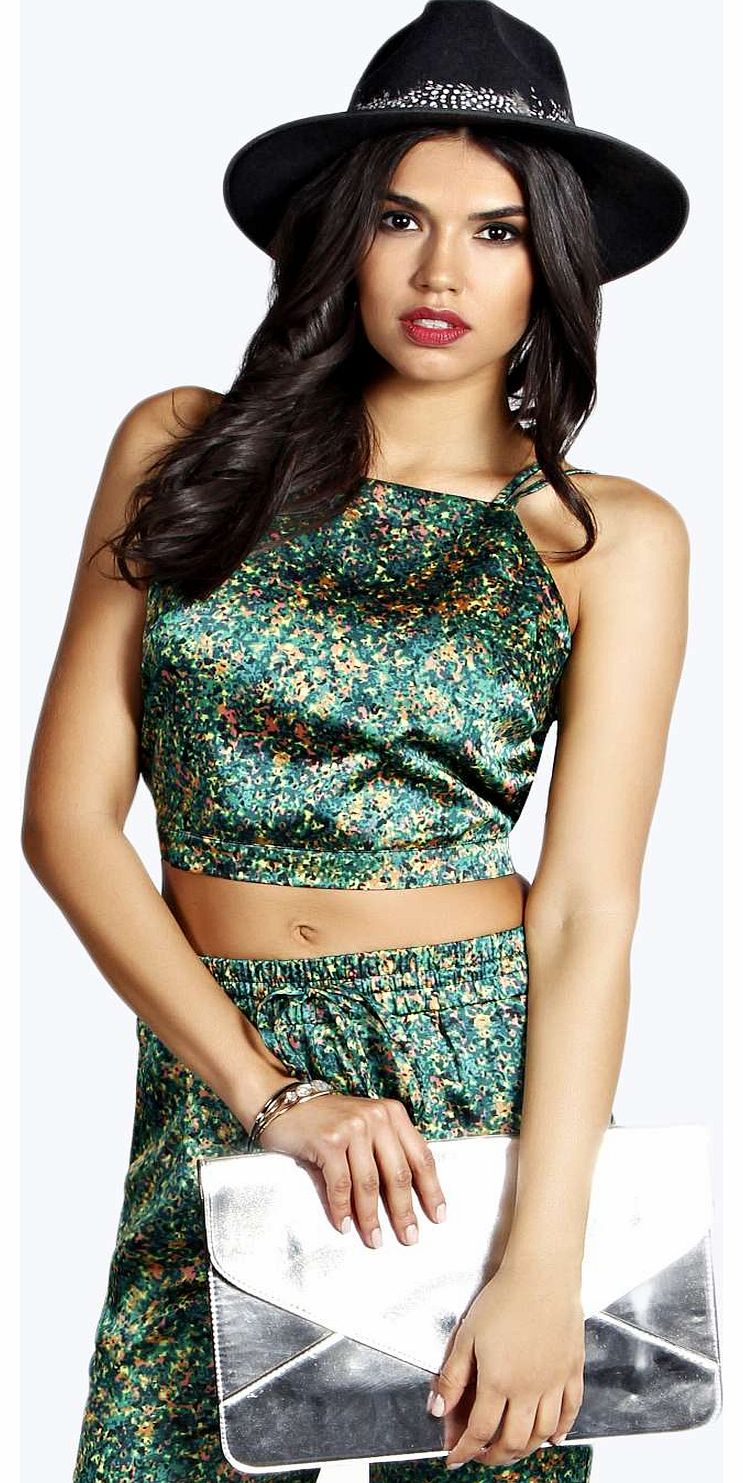 Lucy Mottled Print Strappy Back Cami Top - green