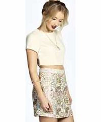boohoo Lula Floral Jacquard Mini Skirt - pink azz21748