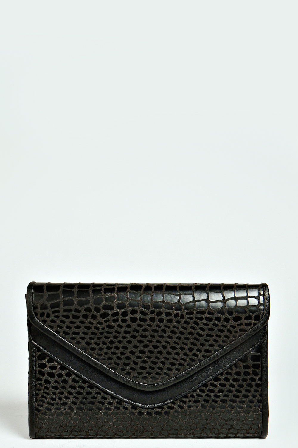 Maisie Mock Croc Clutch Bag - black,