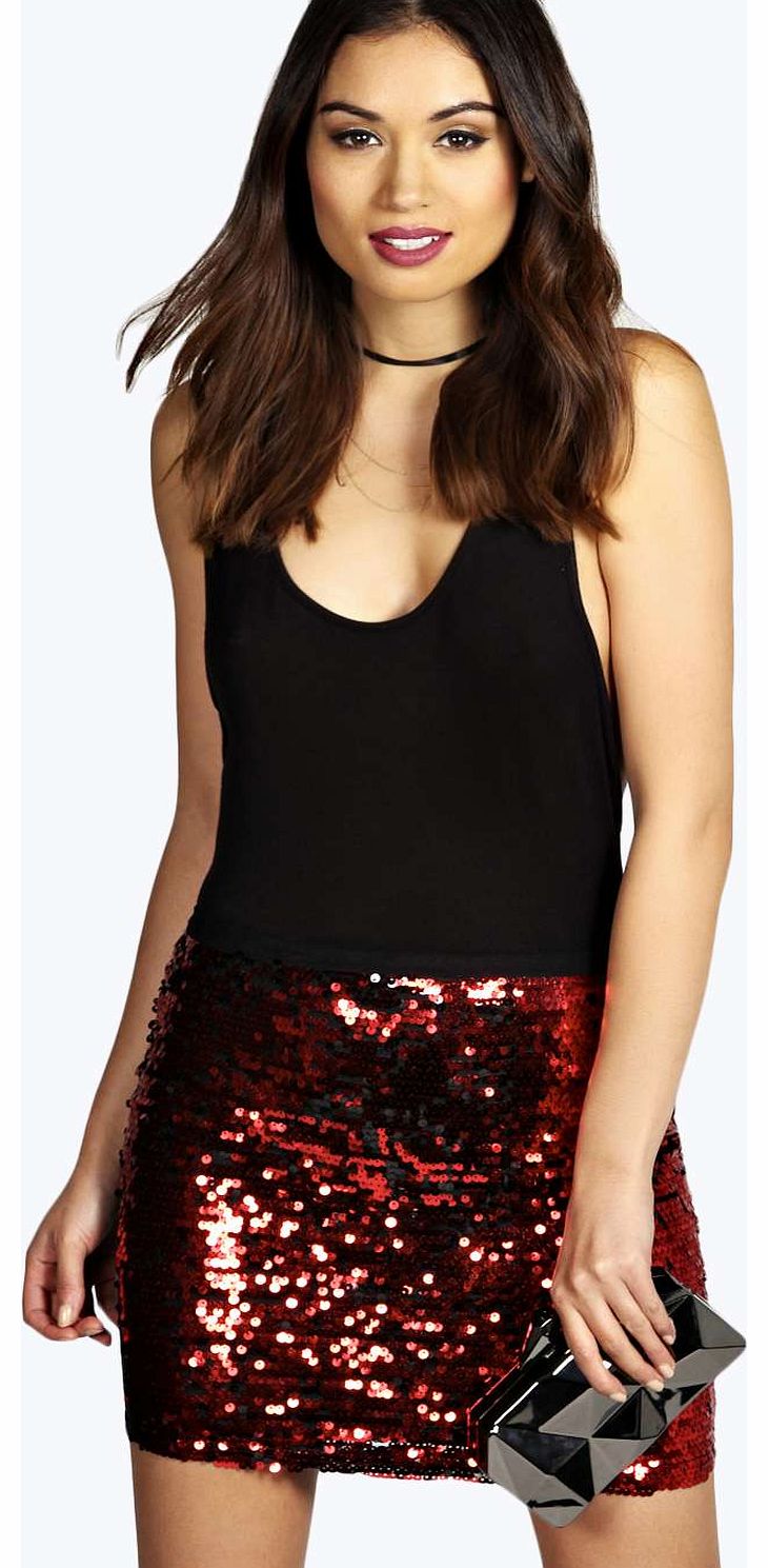 boohoo Maria Sequin Skirt - red azz14475