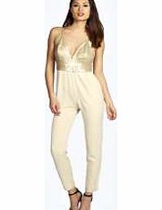 Maria Strappy Sequin Top Jumpsuit - stone azz21715