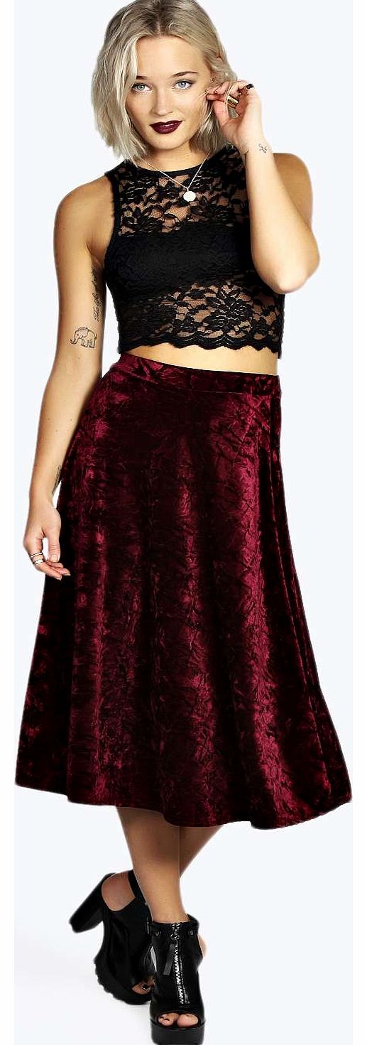 boohoo Meagan Velvet Full Circle Midi Skirt - wine