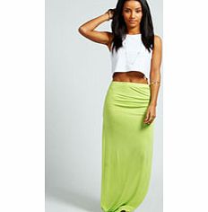 boohoo Micha Ruched Side Jersey Maxi Skirt - lime