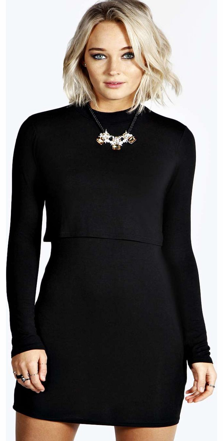 Mila High Neck Long Sleeve Bodycon Dress - black