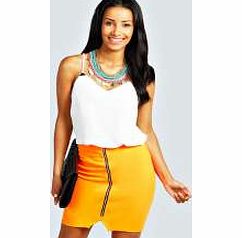 boohoo Mila Ribbed Zip Front Mini Skirt - neon-orange