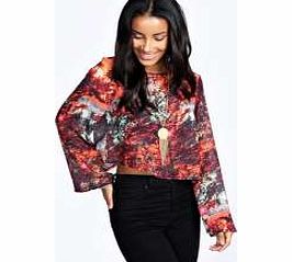 Millie Forest Print Open Back Woven Top - multi