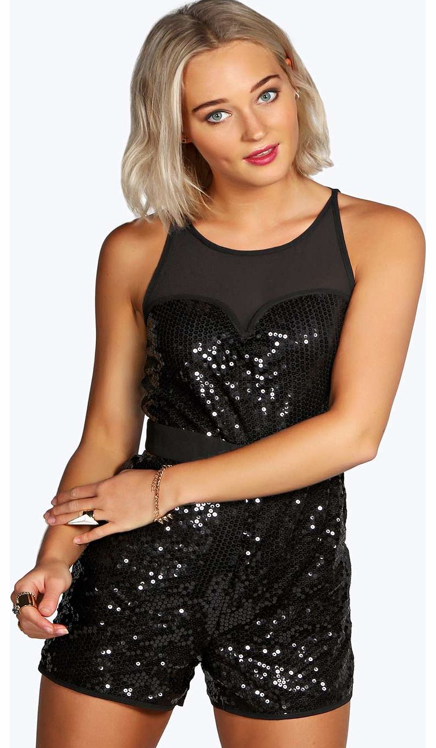 Milly Sequin Mesh Insert Sweetheart Playsuit -
