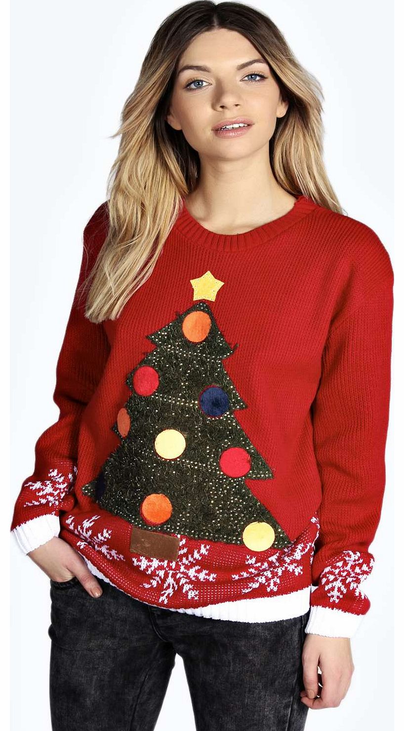 Molly Embellished Christmas Tree Jumper - red