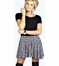 boohoo Mono Print Skater Skirt - black azz16876