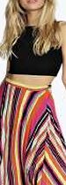 boohoo Multi Colour Stripe Pleated Midi Skirt - pink