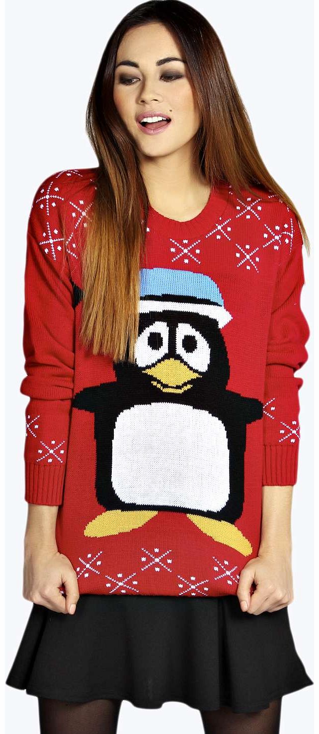 Nikki Penguin Christmas Jumper - red azz14019