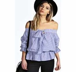 boohoo Off The Shoulder Striped Blouse - blue azz16360