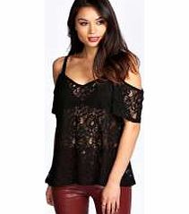boohoo Olivia Lace Strappy Open Shoulder Blouse - black