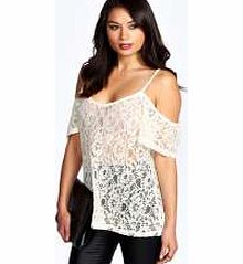 boohoo Olivia Lace Strappy Open Shoulder Blouse - cream
