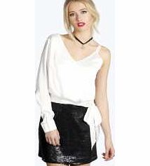 boohoo One Sleeve Double Layer Blouse - white azz20429