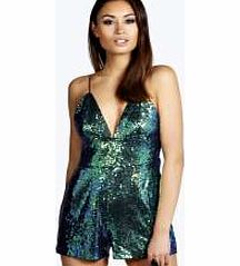 Penny Strappy Plunge Neck Sequin Playsuit - teal