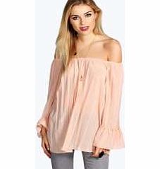 boohoo Pleated Off The Shoulder Blouse - nude azz20365