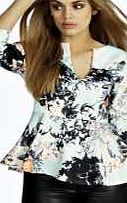 Plunge Neck Print Peplum Top - multi pzz98158