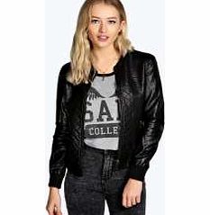 Quilted Body Faux Leather Bomber - black azz11690