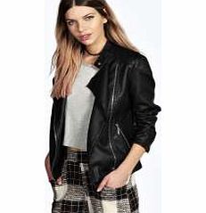 Quilted Faux Leather Biker Jacket - black azz16552