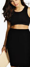 boohoo Ribbed Fabric Midi Skirt - black azz05075