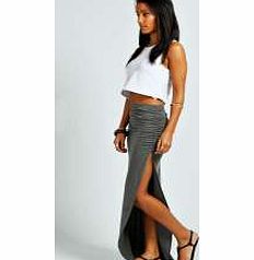 boohoo Ruched Side Jersey Maxi Skirt - charcoal azz30242