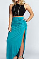 boohoo Ruched Side Jersey Maxi Skirt - jade azz50583