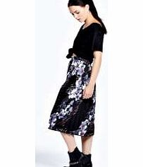 boohoo Sarah Floral Pleated Woven Midi Skirt - lilac