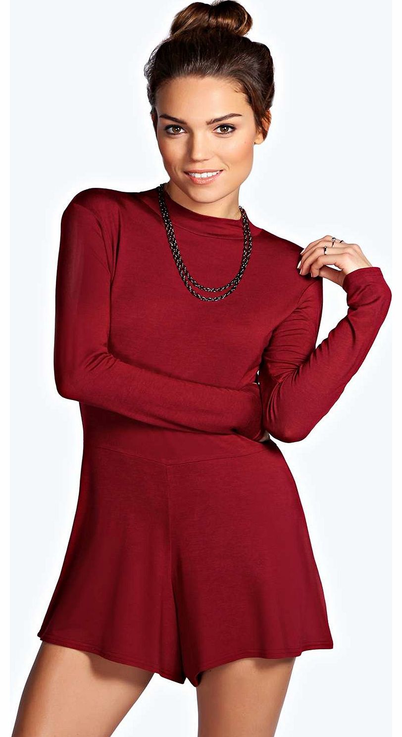 Sarah Turtle Neck Long Sleeved Playsuit - berry