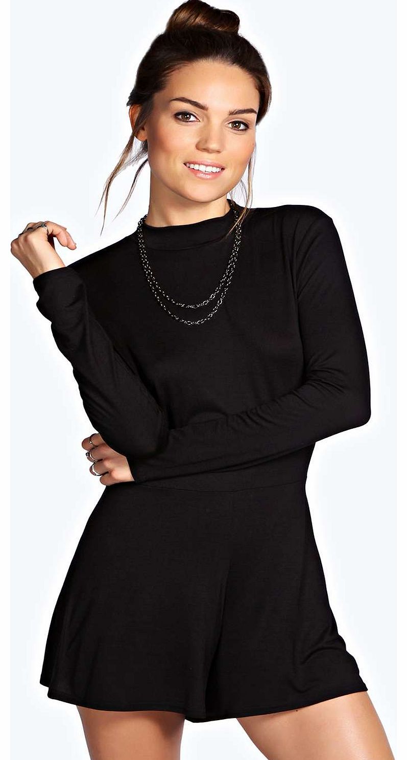 Sarah Turtle Neck Long Sleeved Playsuit - black
