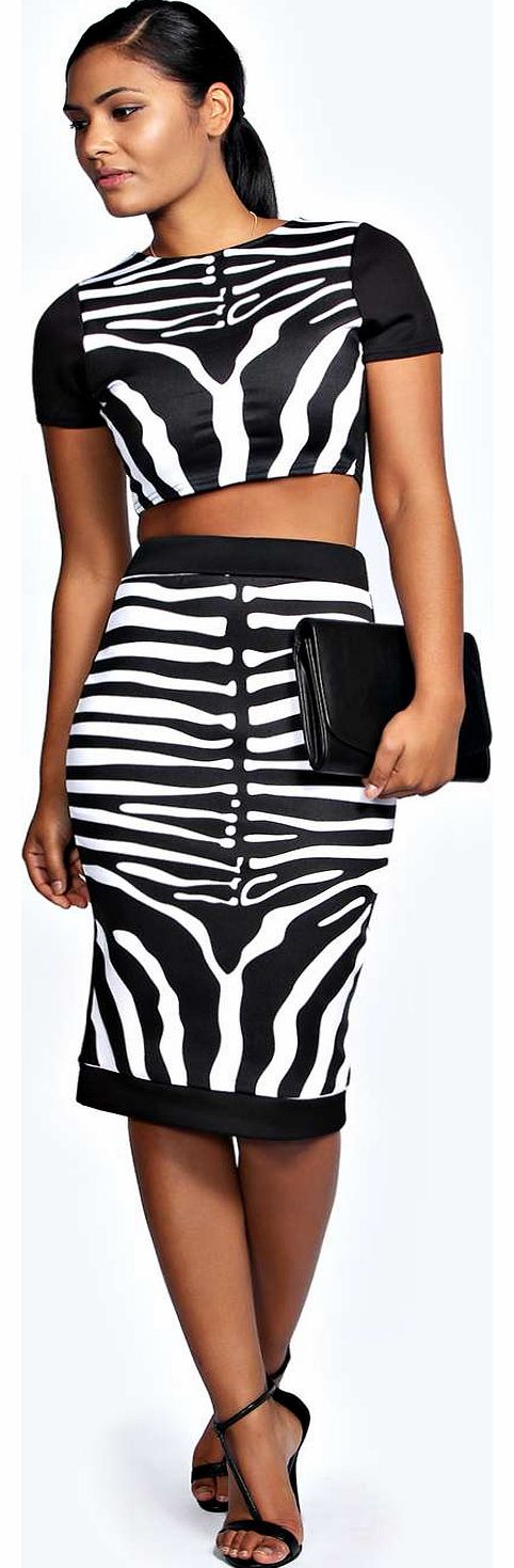 boohoo Sasha Zebra Print Crop and Midi Skirt Co Ord -