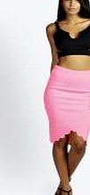 boohoo Scallop Hem Midi Skirt - neon-pink azz08682