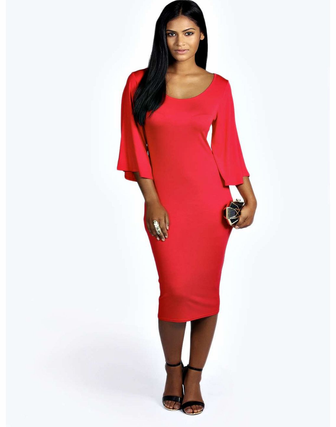 Scarlett Kimono Sleeve Midi Dress - red azz18457