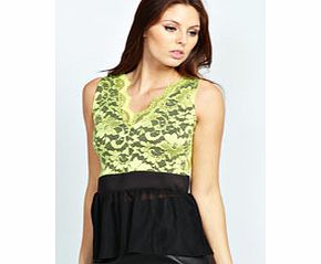 Scarlett Lace Top Chiffon Peplum Top - black