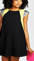 Sequin Shoulder Neon Flash Swing Dress - black