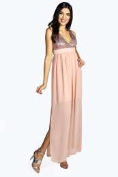 boohoo Sequin Wrap Chiffon Skirt Maxi Dress - blush