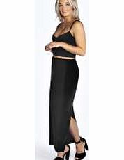 boohoo Sierra Velvet Side Split Maxi Skirt - black