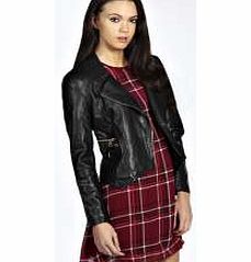 Sofie Collarless Faux Leather Jacket - black