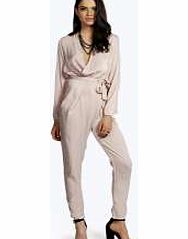 Steffy Wrap Over Silky Jumpsuit - nude azz21719